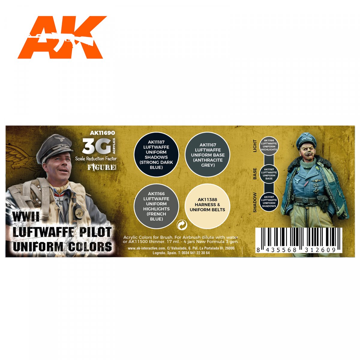 AK Interactive AK11690 WWII LUFTWAFFE PILOT UNIFORM COLORS 4x17 ml – image 2