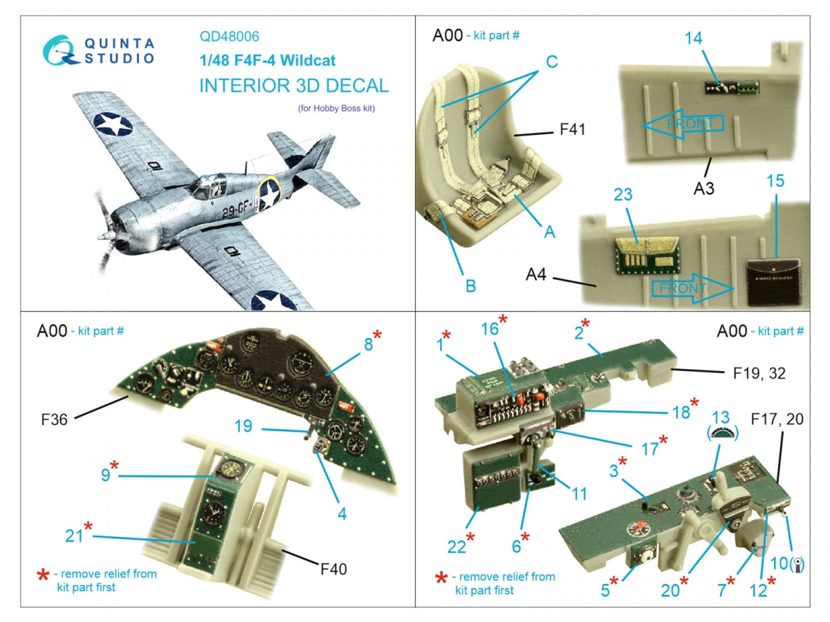Quinta Studio QD48006 F4F-4 Wildcat 3D-Printed coloured Interior on decal paper (HobbyBoss) 1/48 – immagine 2