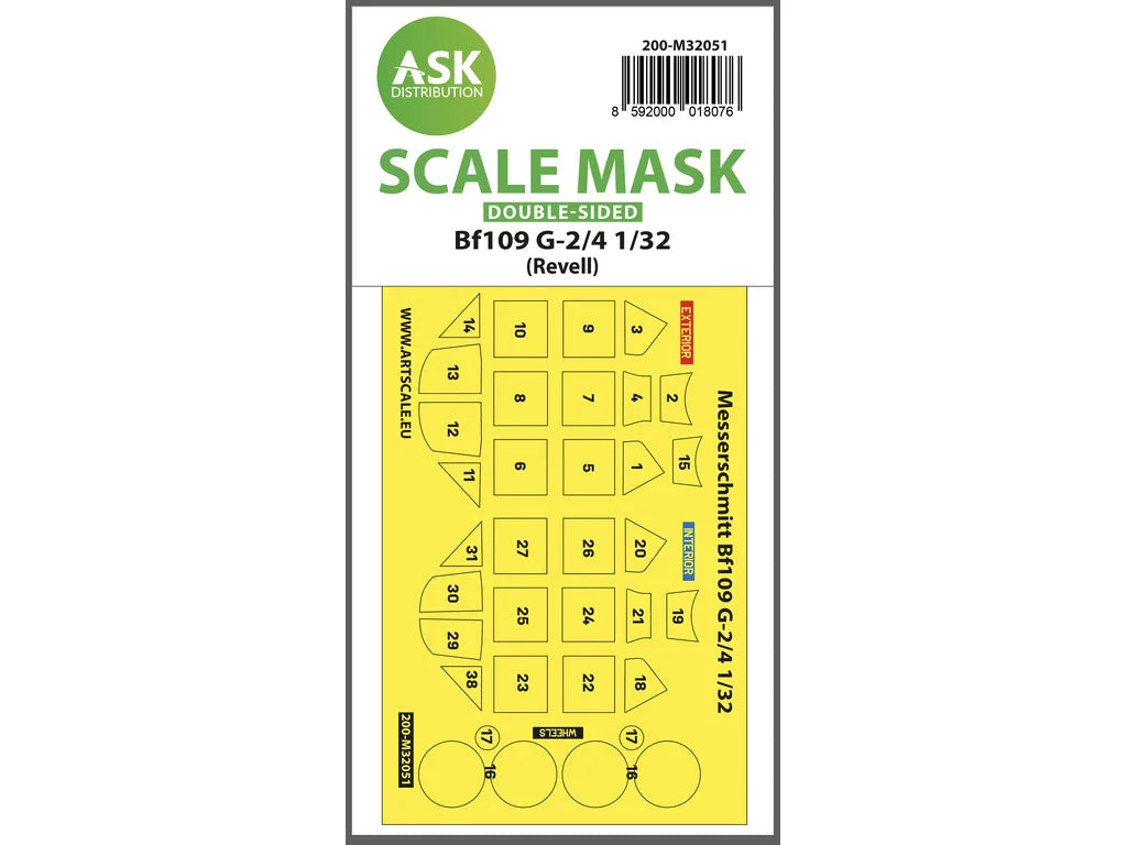 Art Scale Kit M32051 Messerschmitt Bf 109 G-2/G-4 Double-Sided Express Masks for Revell 1/32