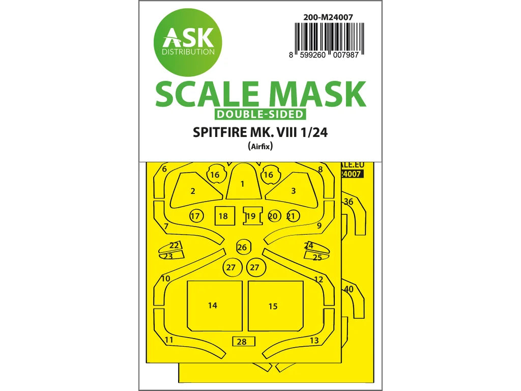 Art Scale Kit M24007 Spitfire Mk.VIII Double-Sided Express Fit Masks for Airfix 1/24