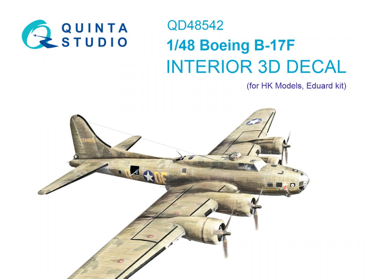 Intérieur imprimé en 3D et coloré sur papier décalcomanie pour Boeing B-17F (modèles HK, Eduard) de Quinta Studio QDS-48542 (petite version) à l&amp;#39;échelle 1/48