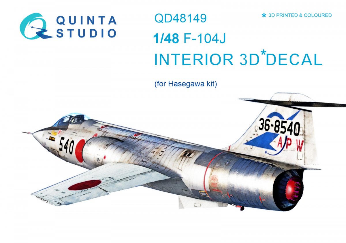 Quinta Studio QD48149 F-104J 3D-Printed &amp; colored Interior on decal paper (for Hasegawa kit) 1/48