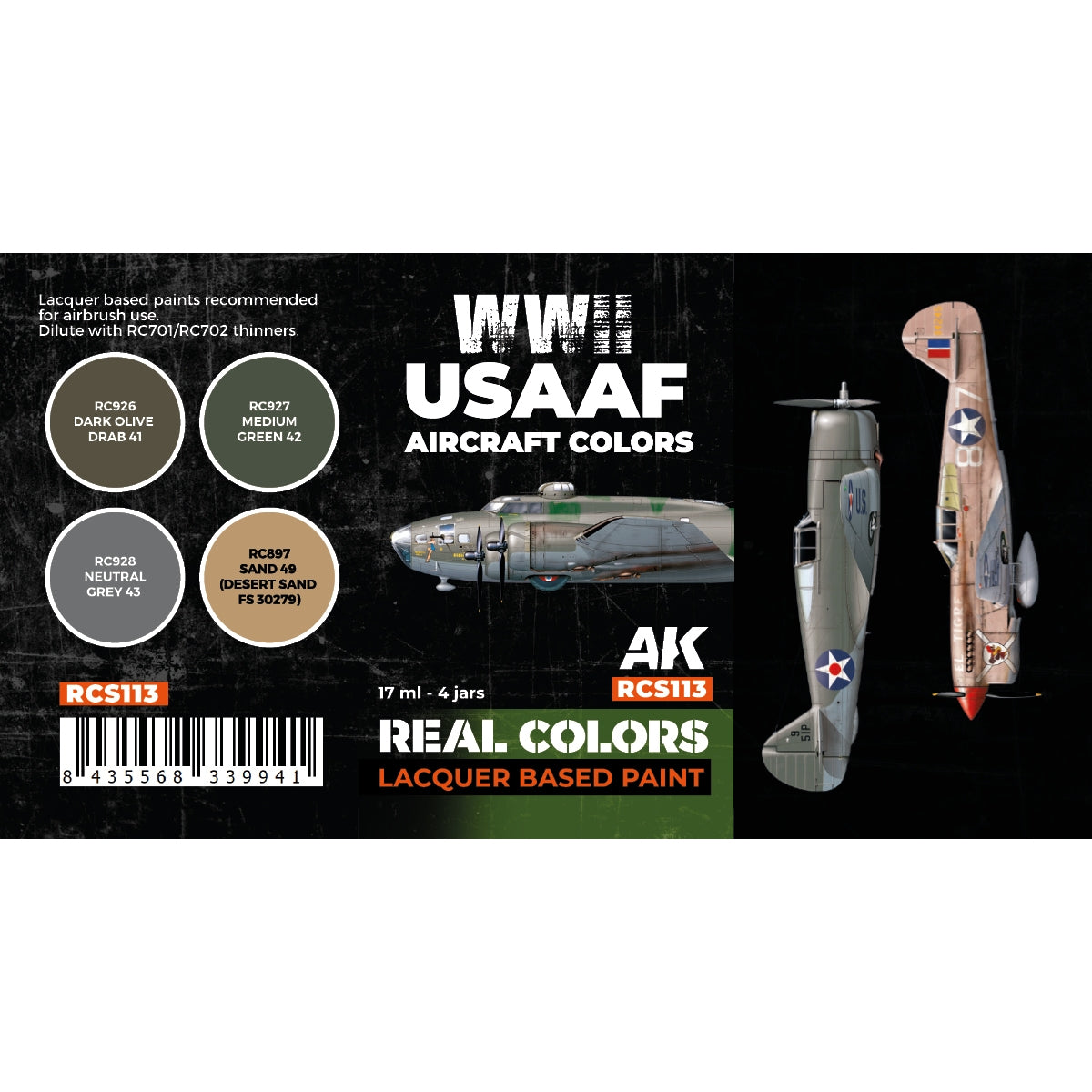 AK Interactive RCS113 WWII USAAF Aircraft Colors 4x17ml – immagine 2