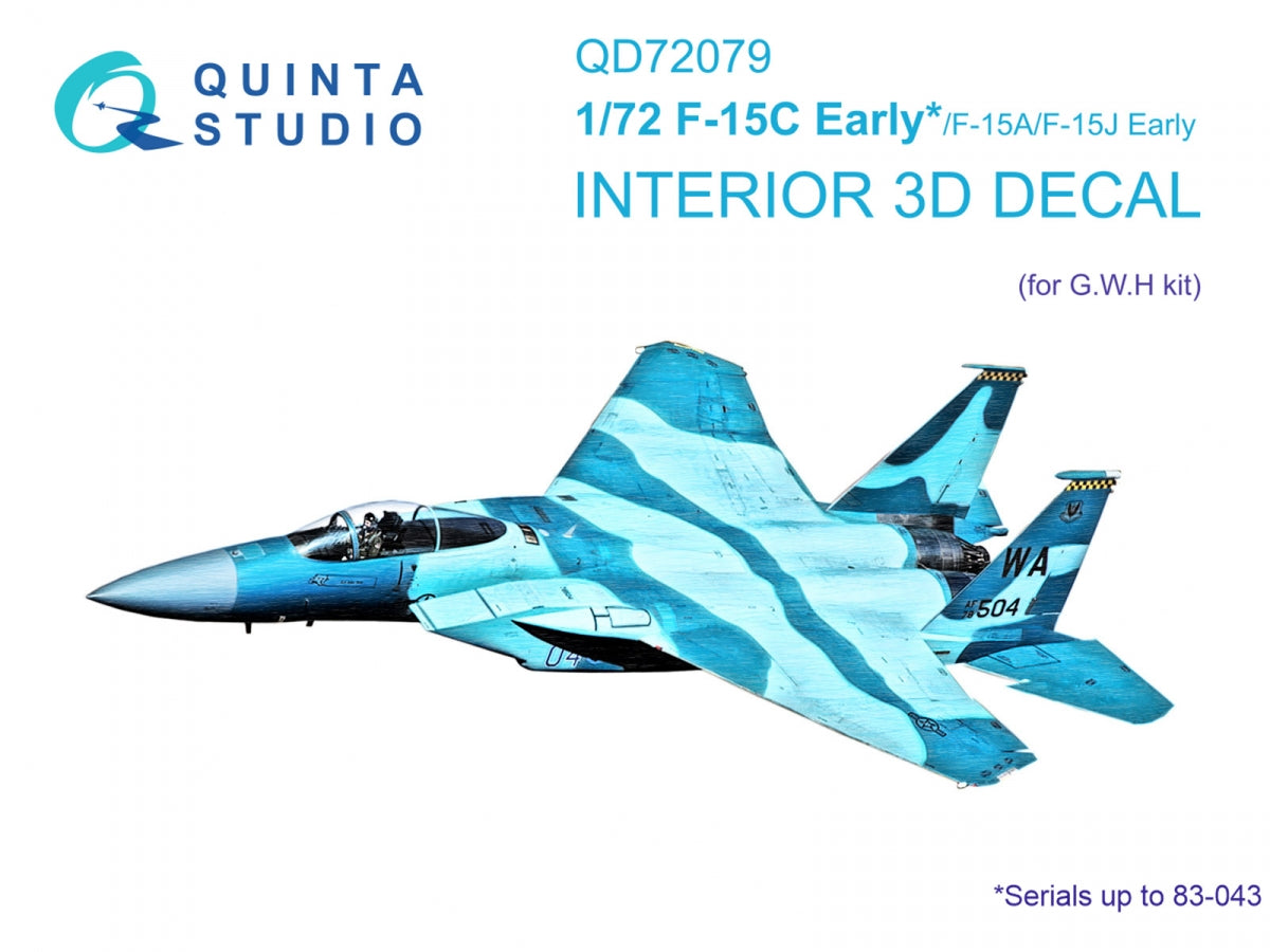 Quinta Studio QD72079 F-15C Early/F-15A/F-15J early 3D-Printed &amp; colored Interior on decal paper (GWH) 1/72