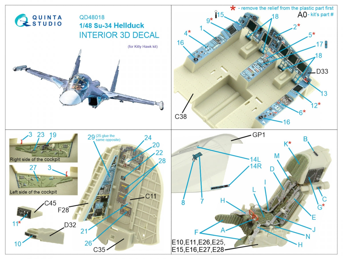Quinta Studio QD48018 Su-34 3D-Printed coloured Interior on decal paper (KittyHawk) 1/48 – Bild 2