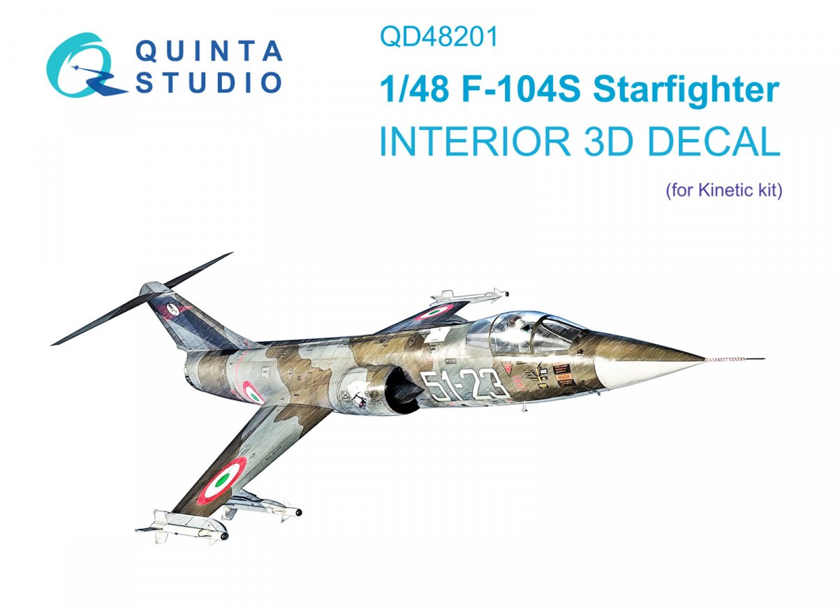 Quinta Studio QD48201 F-104S 3D-Printed & coloured Interior on decal paper (Kinetic) 1/48