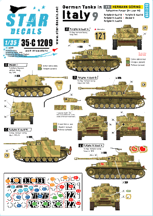 Star Decals 35-C1209 German tanks in Italy # 9. Hermann Göring 1/35