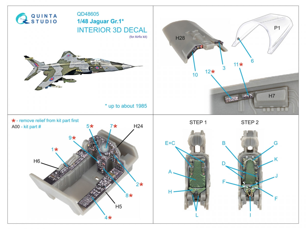 Quinta Studio QD48605 Jaguar Gr.1 3D-Printed &amp;amp; coloured Interior on decal paper (Airfix) 1/48 – Bild 2