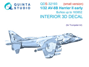 Intérieur imprimé en 3D et coloré sur papier décalcomanie Quinta Studio QDS-32193 AV-8B Harrier II (petit modèle) (Trumpeter) (petit) 1/32