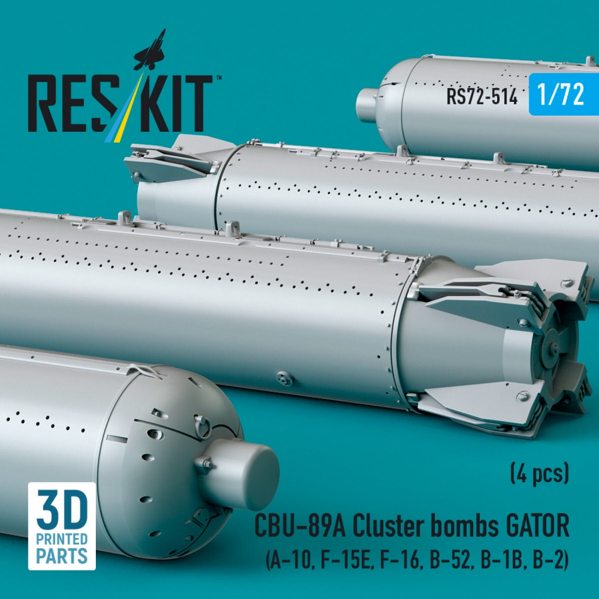 RESKIT RS72-0514 CBU-89A cluster bombs GATOR (4 pcs) (3D Printed) 1/72 – immagine 2