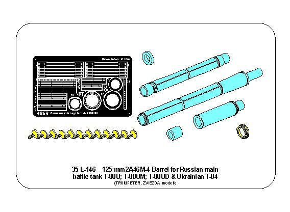 Canon Aber 35L-146 125 mm 2A46M-4 pour chars russes T-80U, T-80UM, T-80UD et ukrainiens T-80