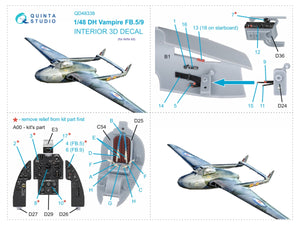 Quinta Studio QD48338 DH Vampire FB.5/FB.9 3D-Printed coloured Interior on decal paper (Airfix) 1/48 – Bild 2