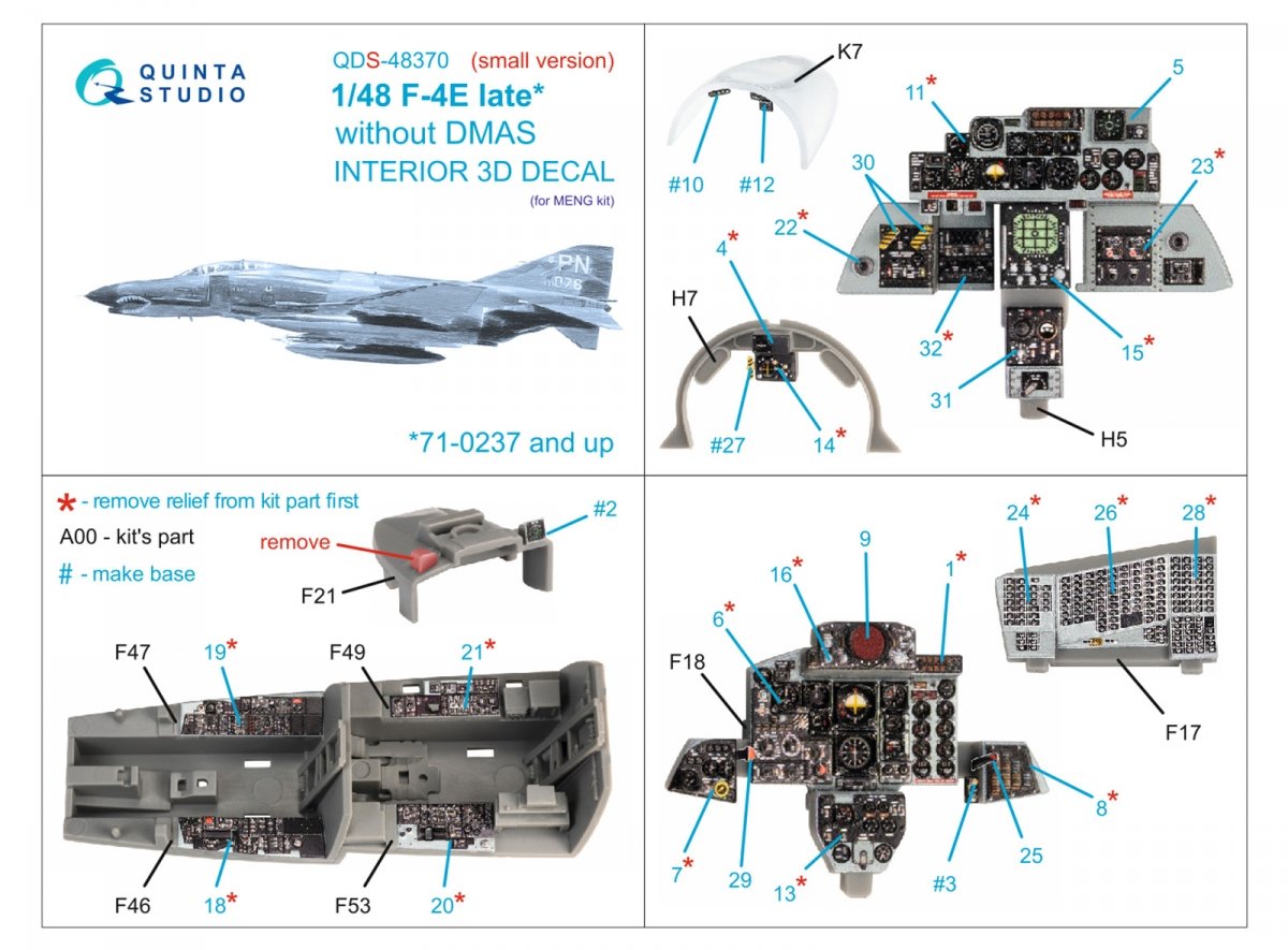 Quinta Studio QDS-48370 F-4E late without DMAS 3D-Printed &amp;amp; coloured Interior on decal paper (Meng) (Small version) 1/48 – Bild 2
