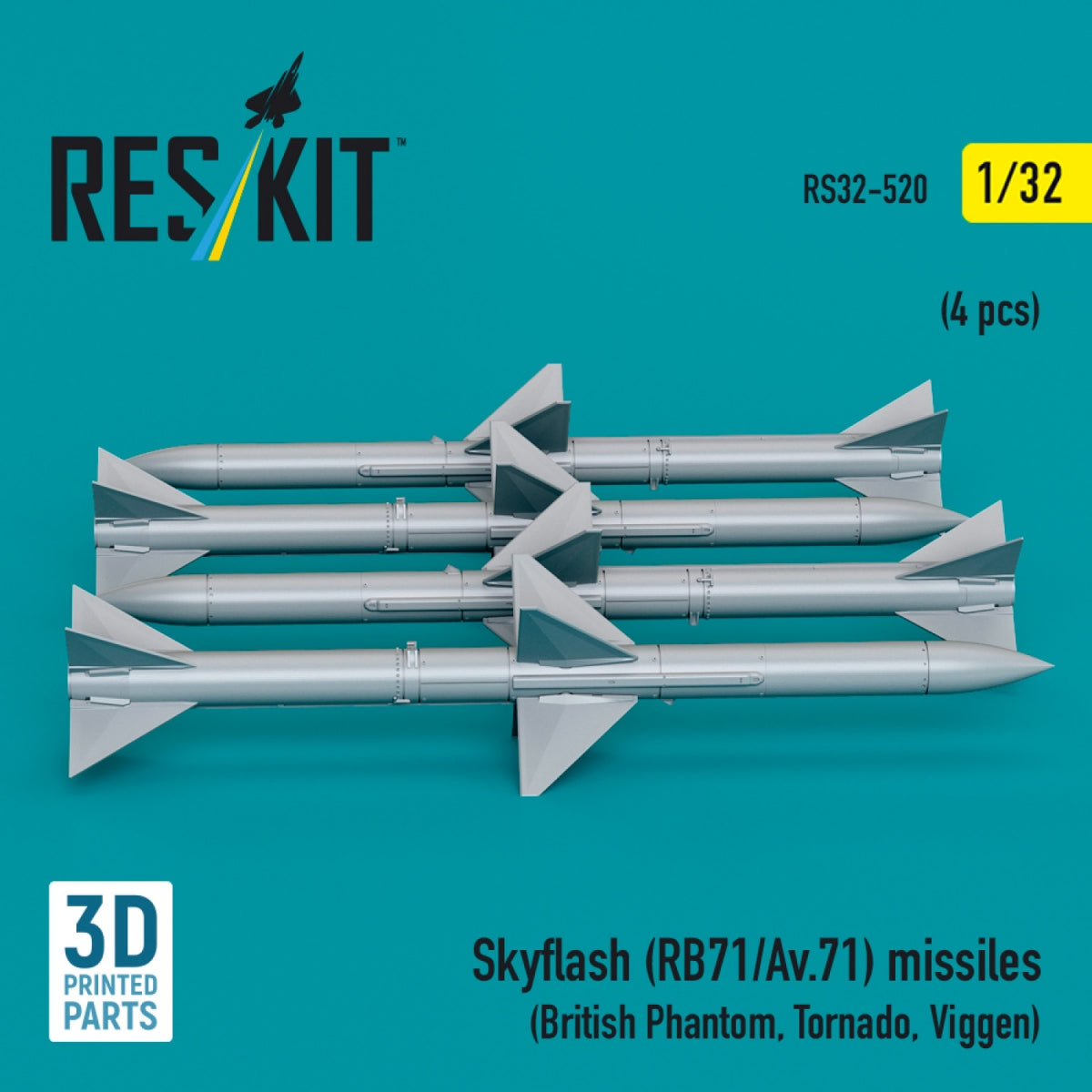 RESKIT RS32-0520 Skyflash (RB71/Av.71) missiles (4 pcs) (3D Printed) 1/32 – image 2