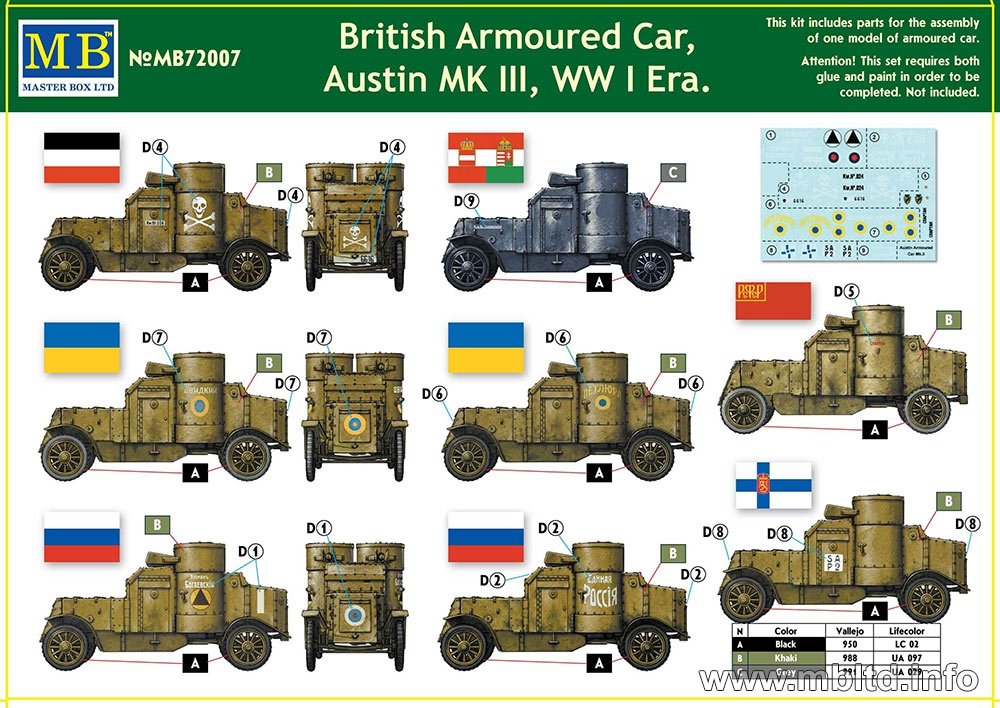 MASTER BOX 72007 British Armoured Car Austin MK III WW I Era 1/72 – immagine 2