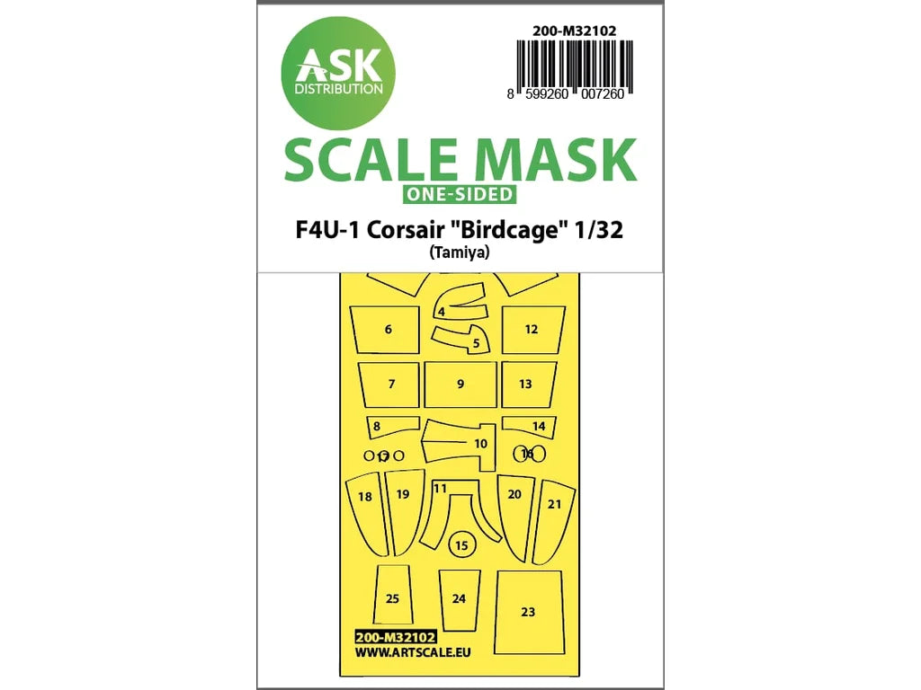 Art Scale Kit M32102 F4U-1 Corsair Birdcage One-Sided Express Fit Mask for Tamiya 1/32
