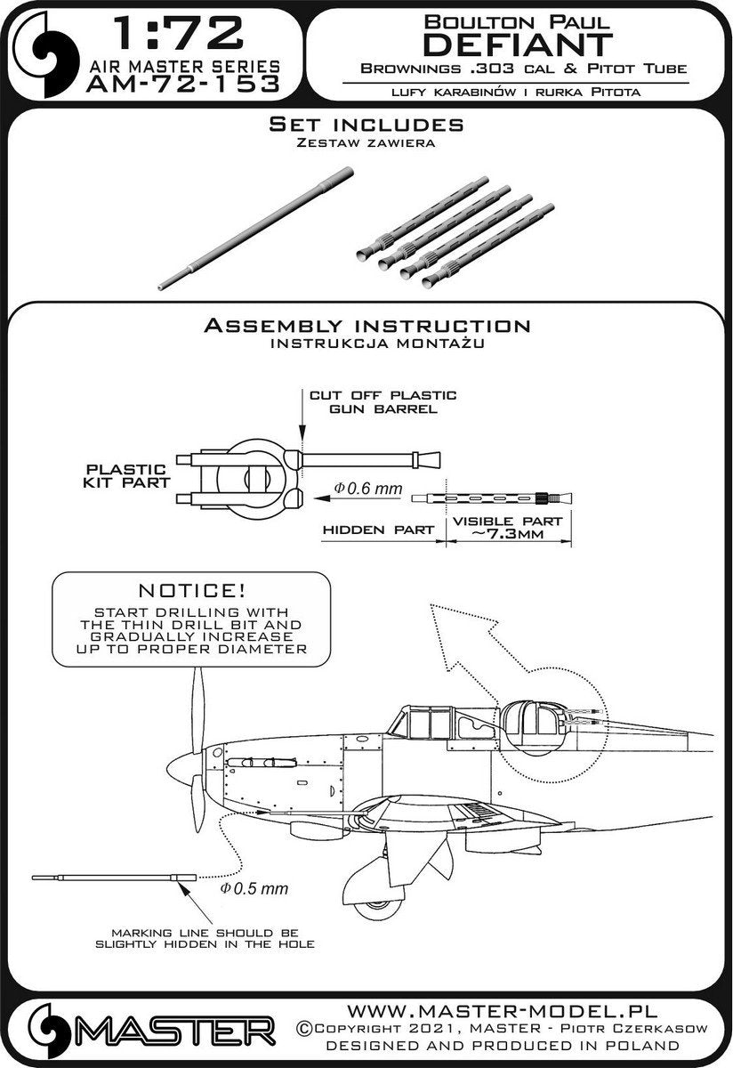 Master AM-72-153 Boulton Paul Defiant - Tube Pitot et canons Browning .303) 1/72 – image 2
