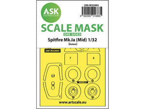 Art Scale Kit M32065 Spitfire Mk.Ia (Mid) One-Sided Express Fit and Self Adhesive Mask for Kotare 1/32