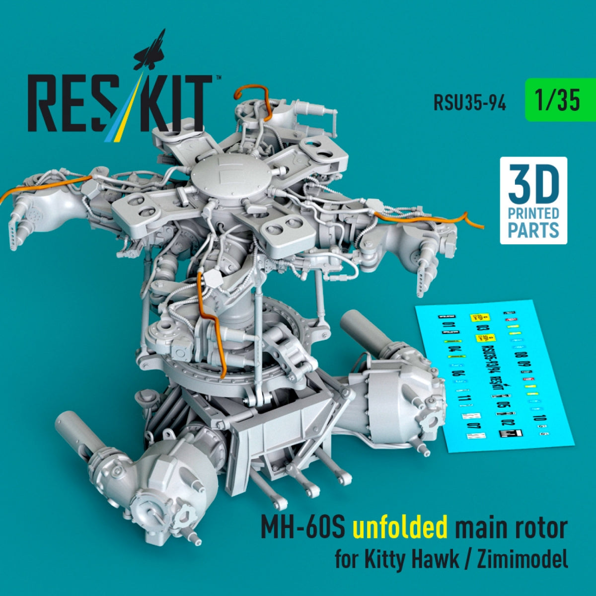 RESKIT RSU35-0094 MH-60S unfolded main rotor for Kitty Hawk / Zimimodel (3D Printed) 1/35