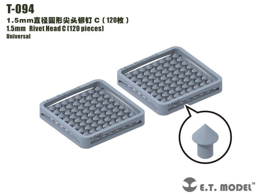 Rivets à tête C, modèle T-094 de 1,5 mm (120 pièces)