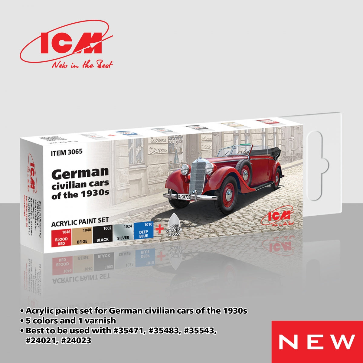 ICM 3065 Acrylic paint set for German civilian cars of the 1930s 12 ml х 6