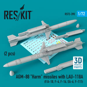 RESKIT RS72-0390 AGM-88 &amp;quot;HARM&amp;quot; MISSILES WITH LAU-118A (2 PCS) (F/A-18, F-4, F-16, EA-6, F-111) 1/72
