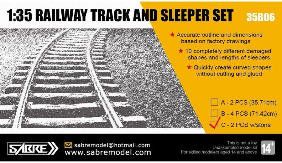 Sabre 35B06-C RAILWAY TRACK AND SLEEPER SET (2 PCS w/300g Real stones) 1/35