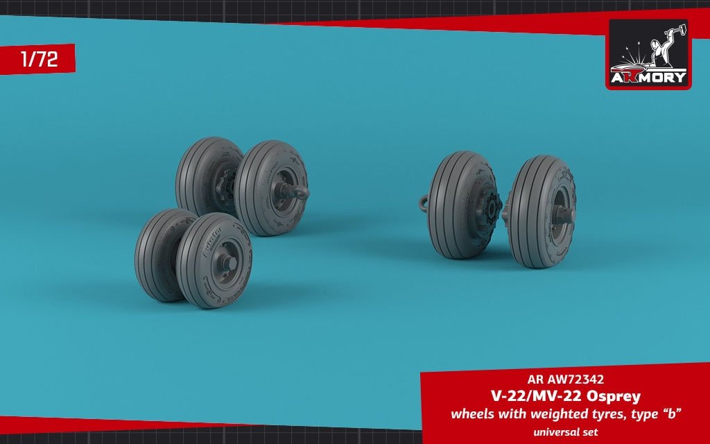 Armory Models AW72342 V-22/MV-22 Osprey wheels w/ weighted tires type “b” 1/72 – zdjęcie 3