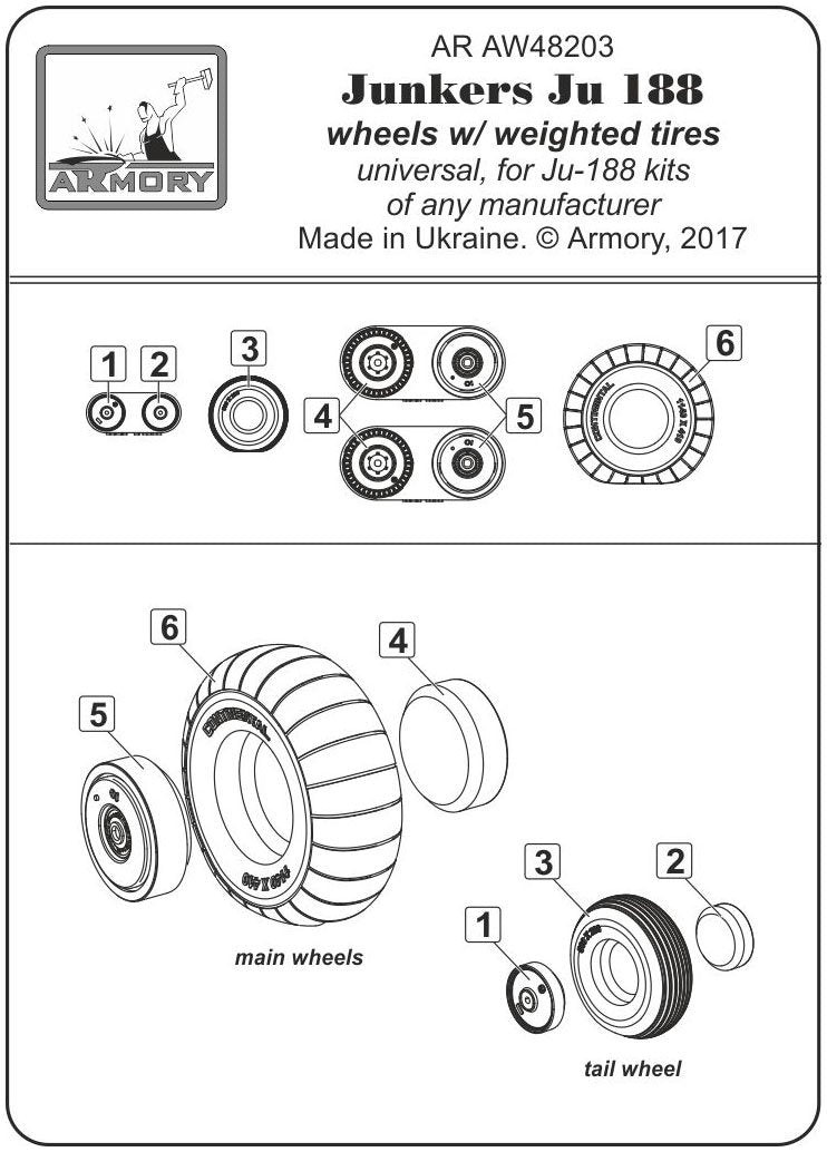 Armory Models AW48203 Junkers Ju 188 wheels w/ weighted tires 1/48 – immagine 6