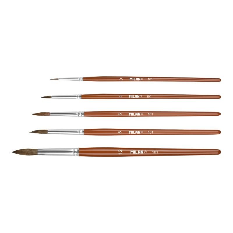 Milan 10461 Blister pack 5 round brushes (goat &amp;amp; synthetic hair) 101 series no 0, 4,6, 8 and 12 – immagine 2