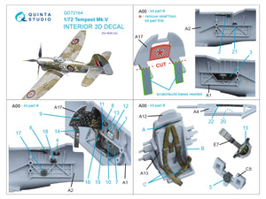 Quinta Studio QD72164 Tempest Mk.V 3D-Printed coloured Interior on decal paper (Airfix) 1/72 – imagen 2