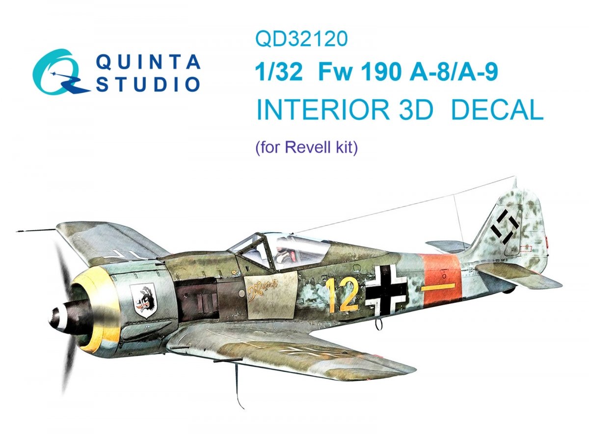 Quinta Studio QD32120 Fw 190 A-8/A-9 3D-Printed &amp;amp; coloured Interior on decal paper ( Revell ) 1/32