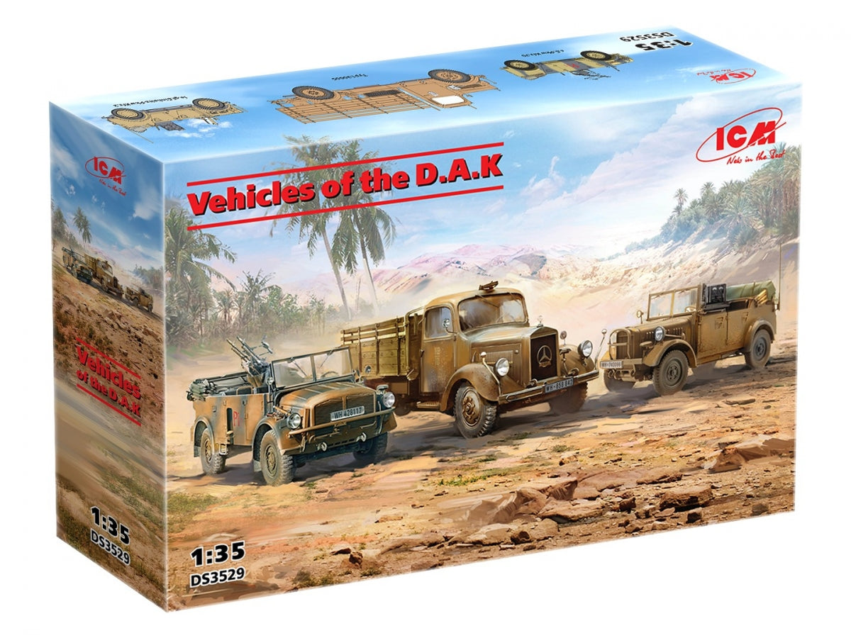 ICM DS3529 Vehicles of the D.A.K (s.E.Pkw Kfz.70 with Zwillingssockel 36, Typ L3000S, le.gl.Einheitz-Pkw Kfz.2) 1/35
