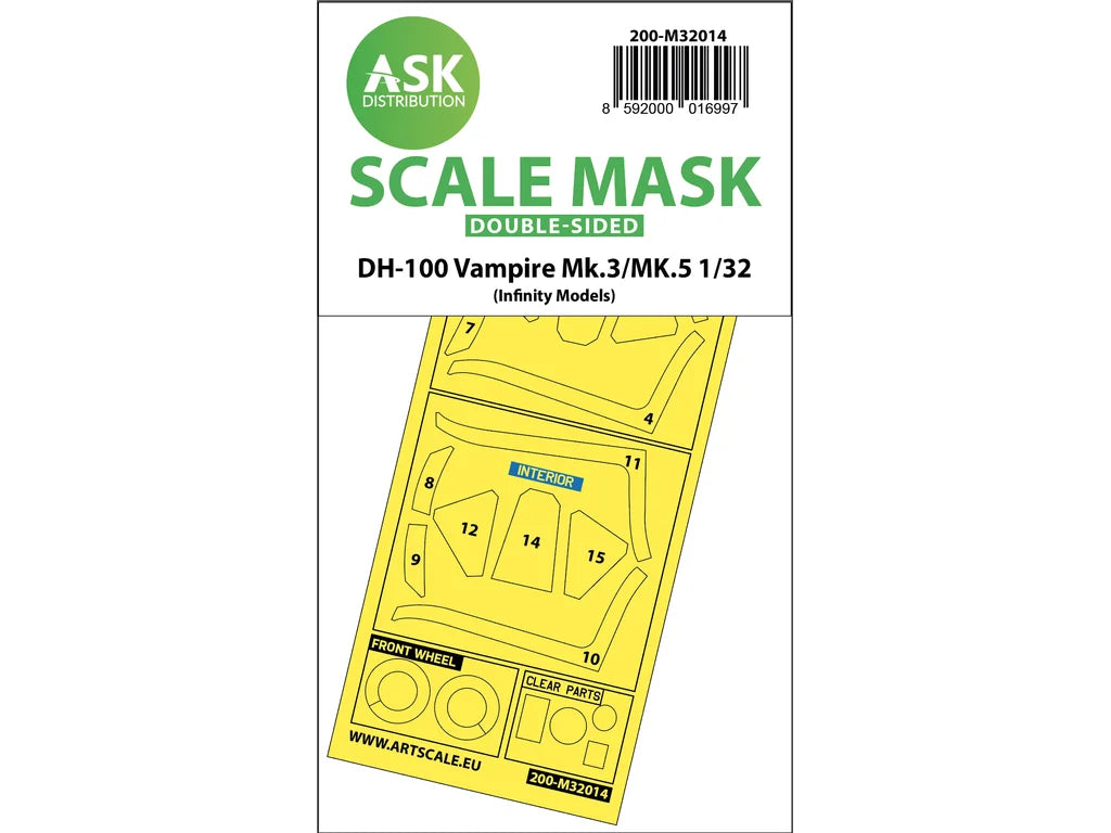 Art Scale Kit M32014 DH-100 Vampire Mk.3 / Mk.5 Double-Sided Express Masks for Infinity 1/32