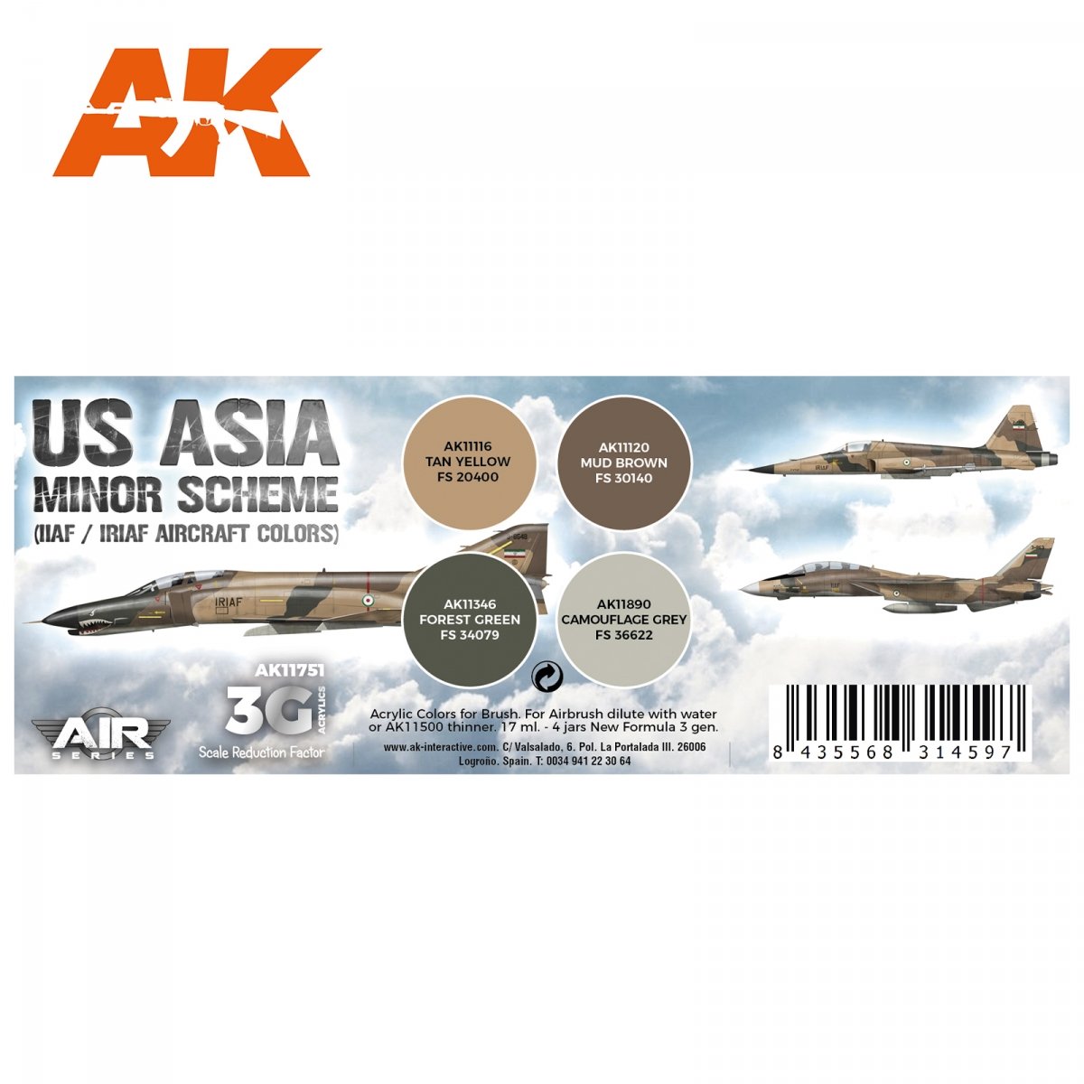 AK Interactive AK11751 US ASIA MINOR SCHEME (IIAF / IRIAF AIRCRAFT COLORS) 4x17 ml – immagine 2