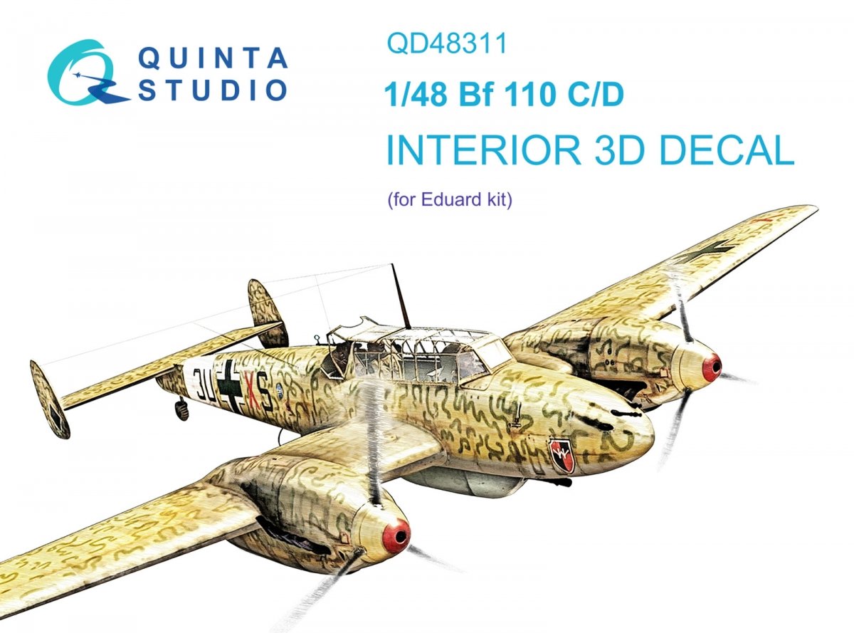 Quinta Studio QD48311 Bf 110C/D 3D-Printed &amp;amp; colored Interior on decal paper (Eduard) 1/48