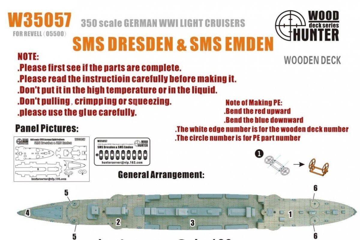 Wood Hunter W35057 Wood deck German Light Cruiser Dresden &amp; Emden for Revell 1/350