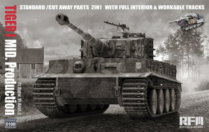 Rye Field Model 5100 TIGER I MID.Production STANDARD/CUT AWAY PARTS 2 IN 1 WITH FULL INTERIOR&amp;amp;WORKABLE TRACKS 1/35