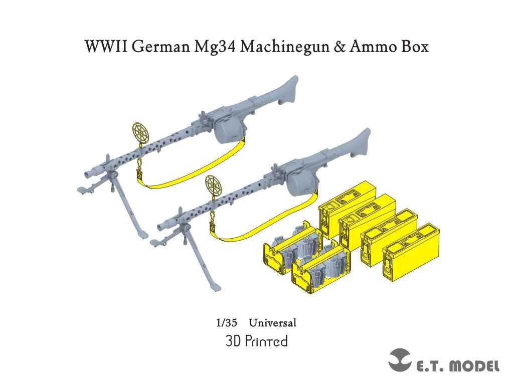 E.T. Model P35-213 WWII German Mg34 Machinegun &amp;amp; Ammo Box 1/35