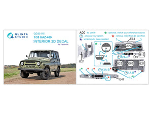 Quinta Studio QD35115 UAZ-469 3D-Printed &amp;amp; coloured Interior on decal paper (Zvezda) 1/35 – immagine 2