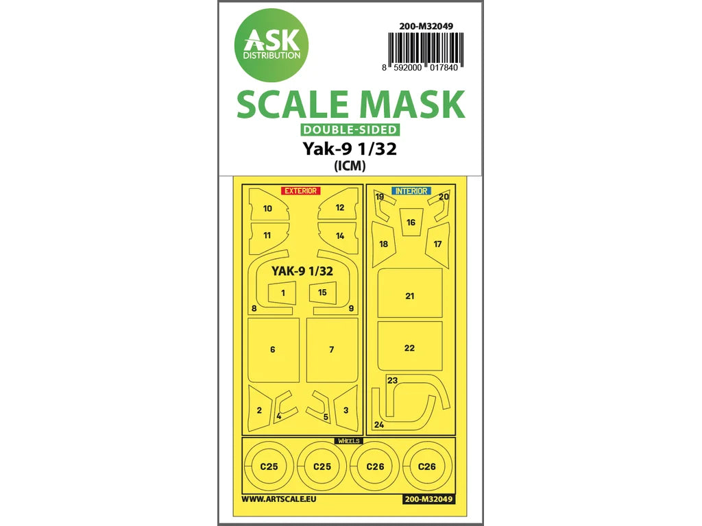 Art Scale Kit M32049 Yak-9 Double-Sided Pre-Cut Mask for ICM 1/32