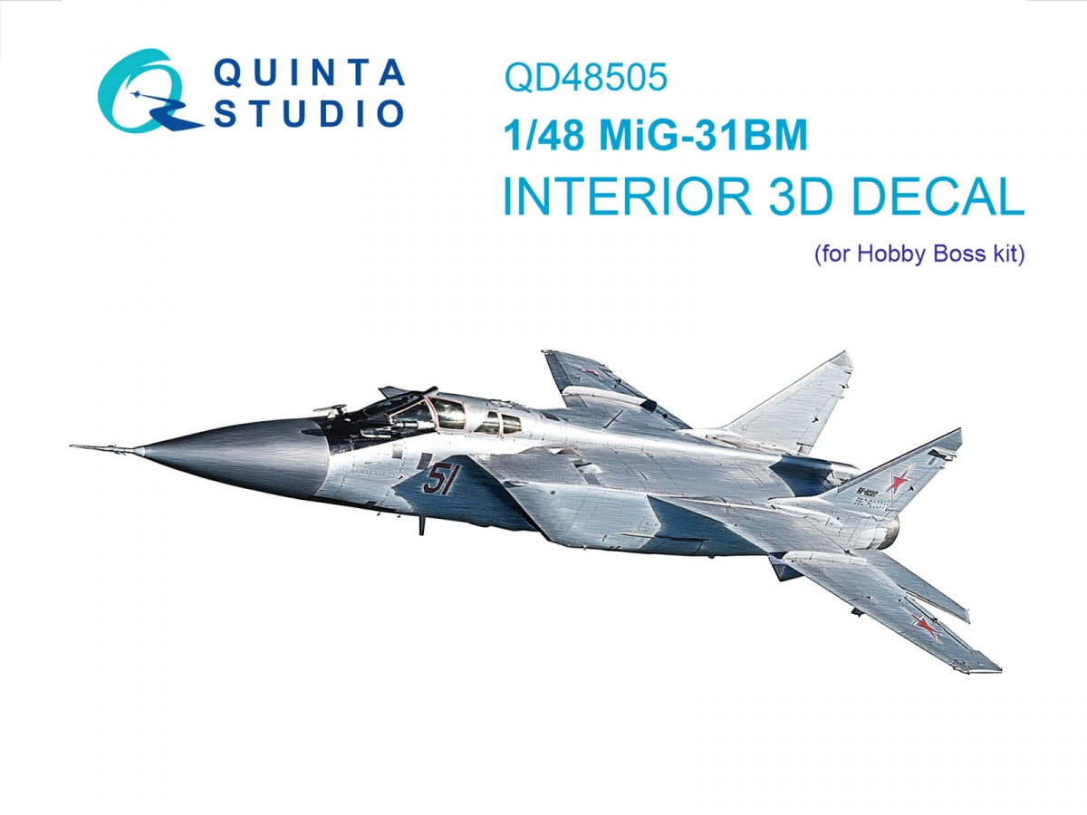 Quinta Studio QD48505 MiG-31BM 3D-Printed & coloured Interior on decal paper (Hobby Boss) 1/48