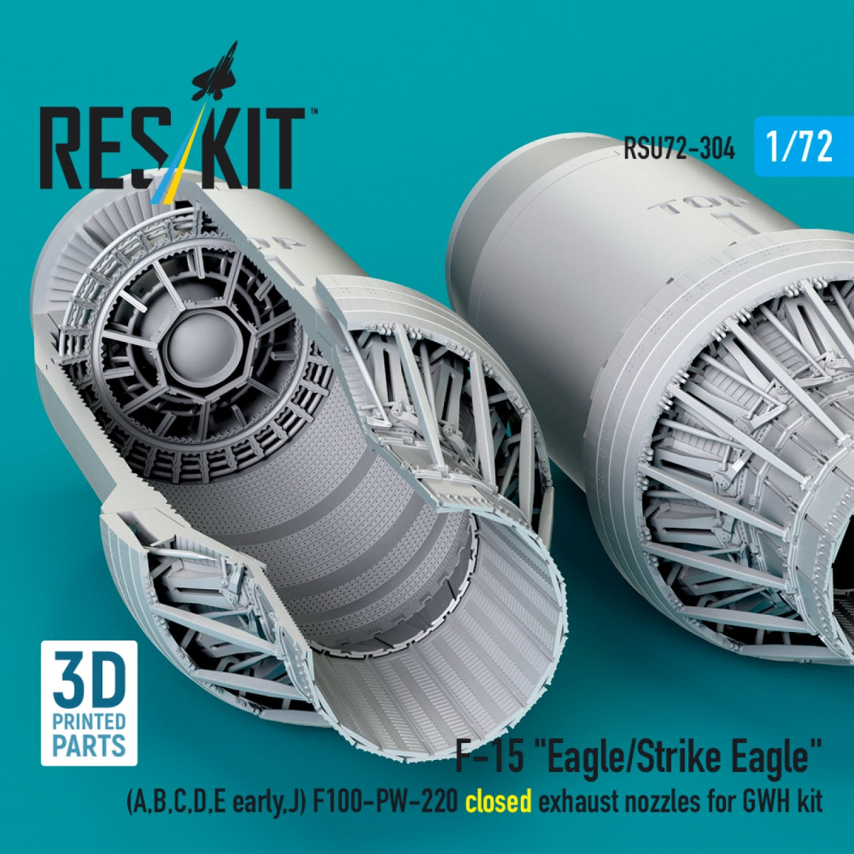 RESKIT RSU72-0304 F-15 "Eagle/Strike Eagle" (A,B,C,D,E early,J) F100-PW-220 closed exhaust nozzles for GWH kit (3D Printed) 1/72