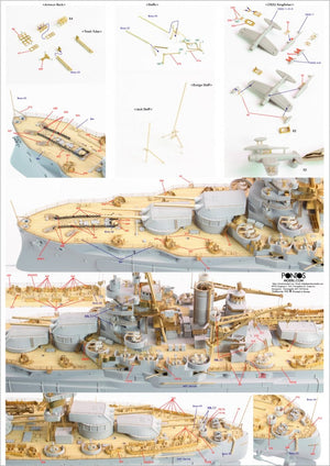 Pontos 35023FB USS BB-34 New York 1944 Kit de détails (avec pont bleu teck, canons, résine, photodécoupe) – image 5
