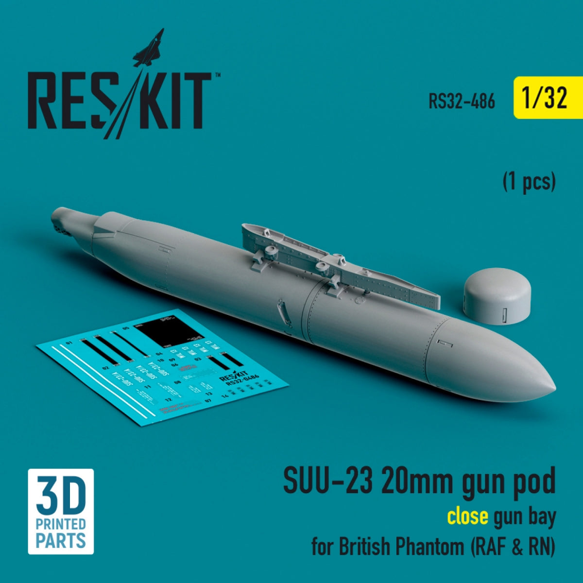 RESKIT RS32-0486 SUU-23 Nacelle de canon de 20 mm (baie de canon fermée) pour Phantom britannique (RAF et RN) (1 pièce) (Impression 3D) 1/32 – image 2