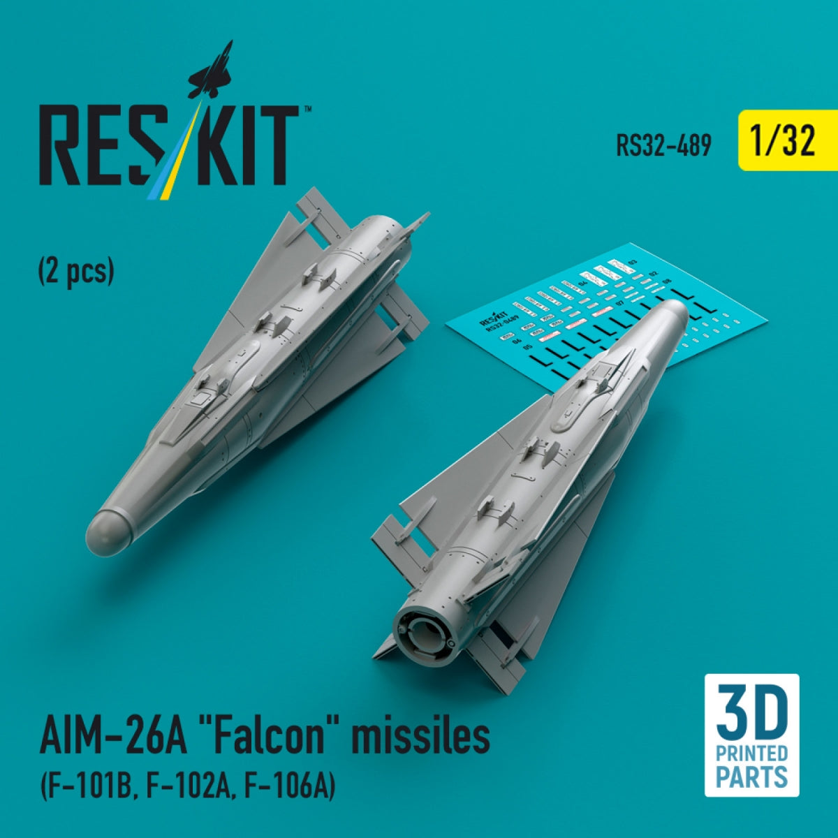 RESKIT RS32-0489 AIM-26A "Falcon" missiles (2 pcs) (3D Printed) 1/32
