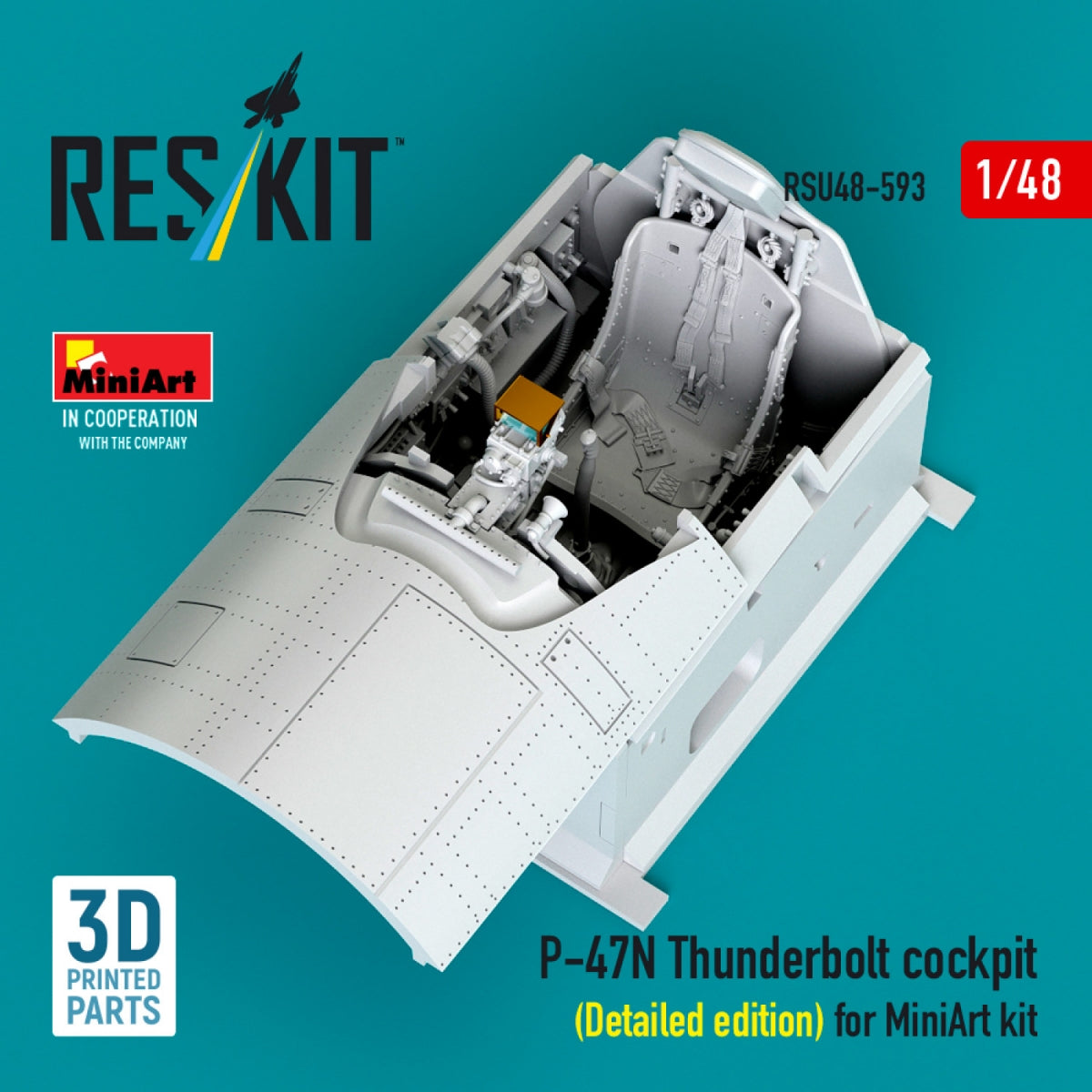 RESKIT RSU48-0593 P-47N Thunderbolt cockpit (Detailed edition) for MiniArt kit (3D Printed) 1/48