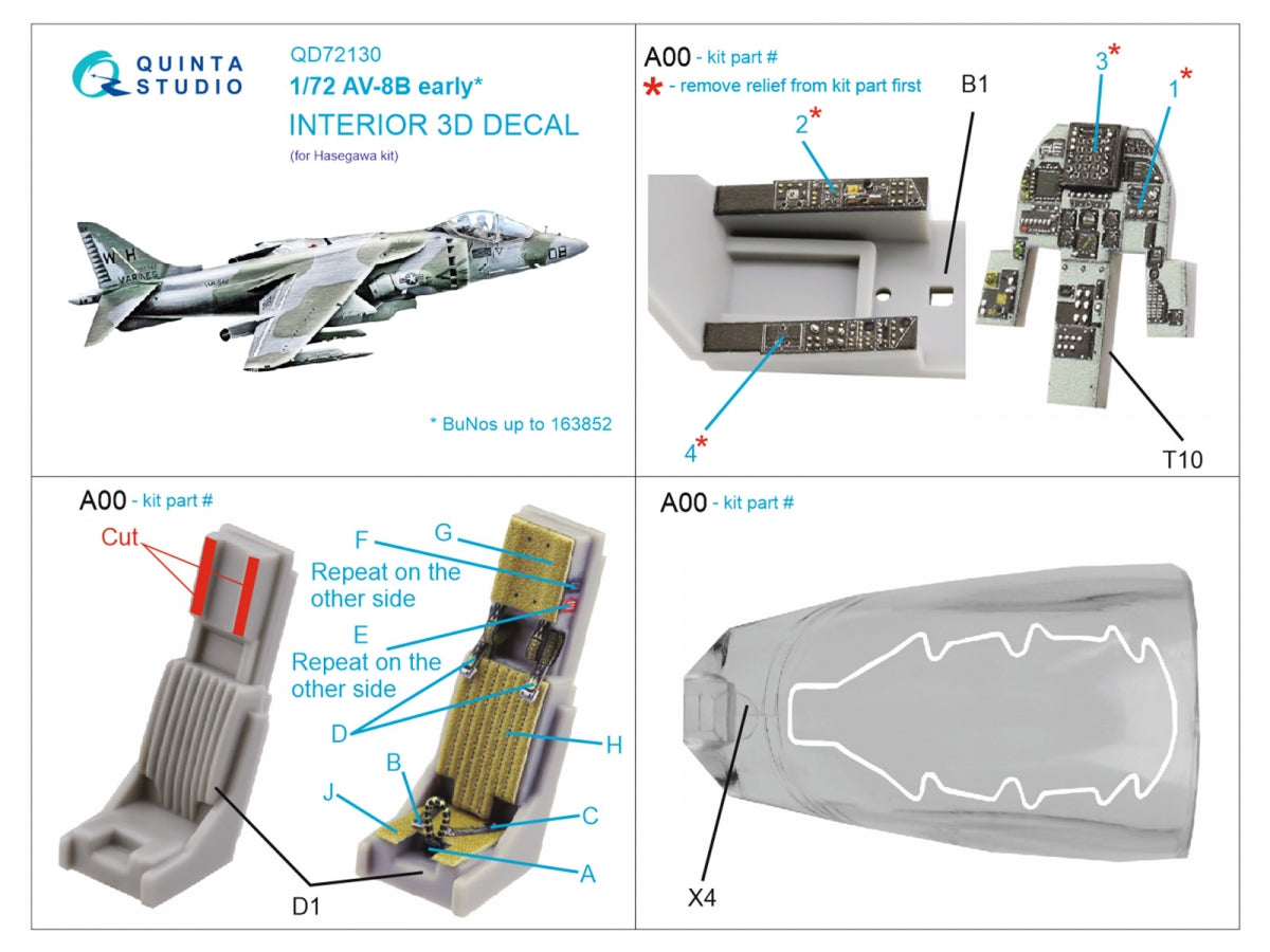 Quinta Studio QD72130 AV-8B early 3D-Printed coloured Interior on decal paper (Hasegawa) 1/72 – immagine 2