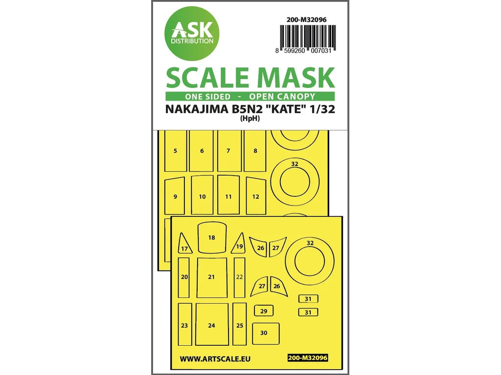 Art Scale Kit M32096 B5N2 Kate Open Canopy - One-Sided Express Mask for Infinity 1/32