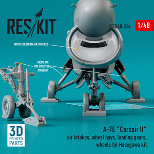 RESKIT RSU48-0316 A-7E &amp;quot;CORSAIR II&amp;quot; AIR INTAKES, WHEEL BAYS, LANDING GEARS, WHEELS FOR HASEGAWA KIT (3D PRINTED) 1/48 – imagen 3